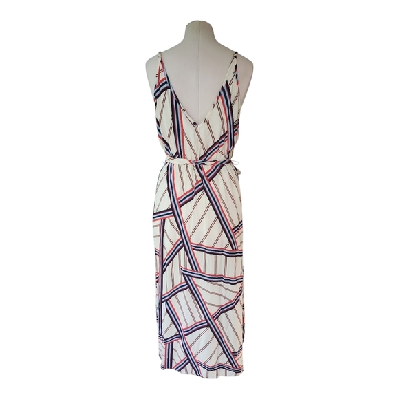 Vintage Q&A Striped Sleeveless V-Neck Dress L, Classic Summer Style - Picture 5 of 10